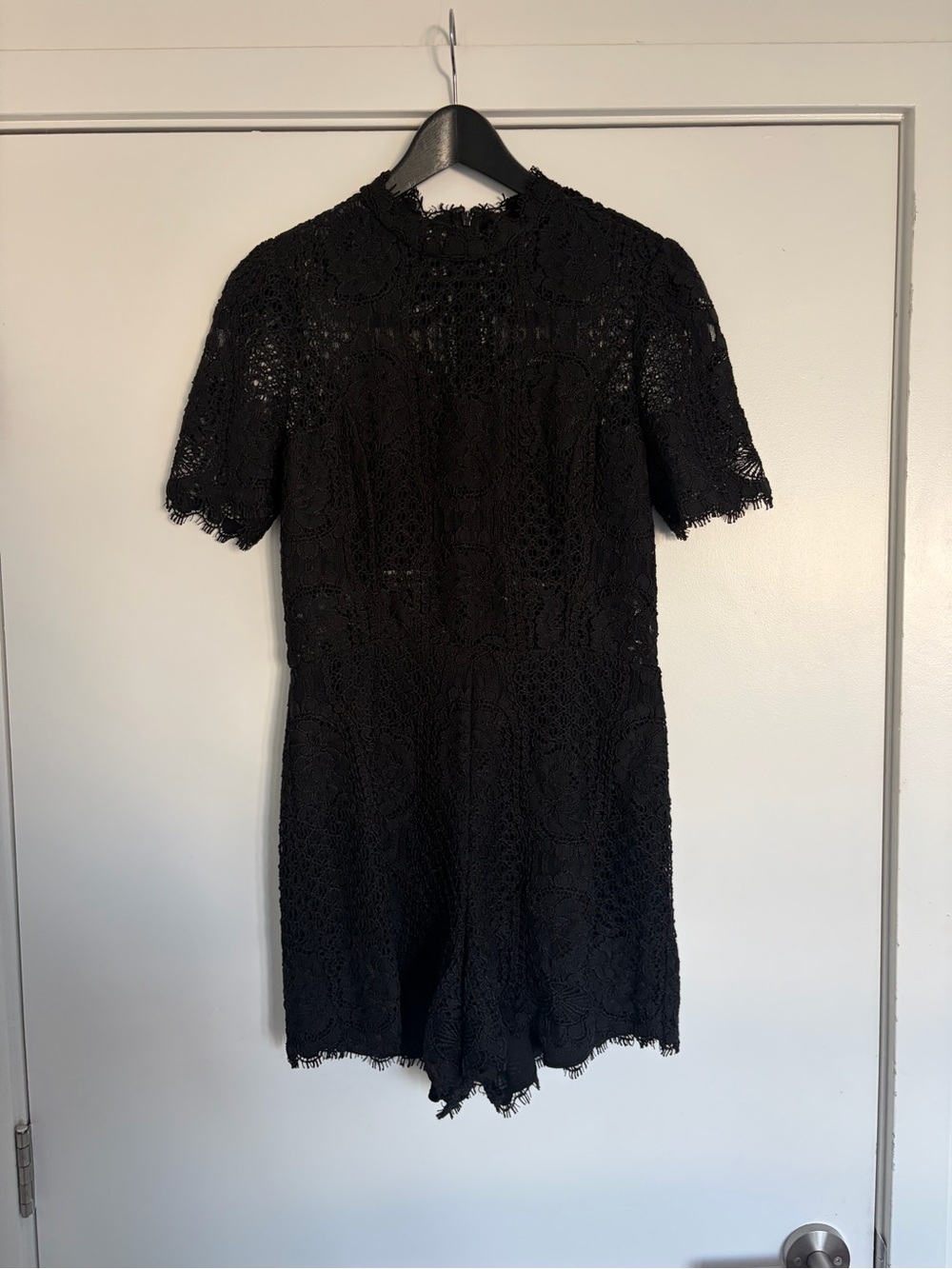 Black Lace Short-Sleeve Romper - Elegant Women's Lace Dress